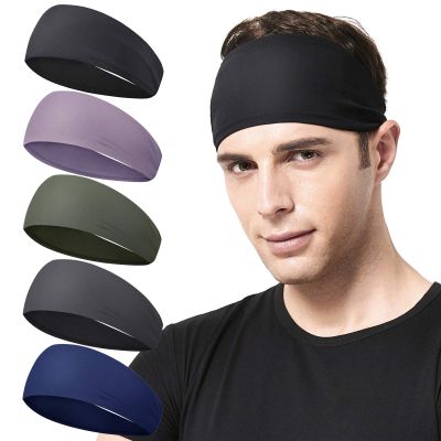 Acozycoo Mens Running Headband,5Pack,Mens Sweatband Sports Headband for Running,Cycling,Basketball,Yoga,Fitness Workout Stretchy Unisex Hairband (Black, Green, Dark Gray, Dark Blue,Light Purple)