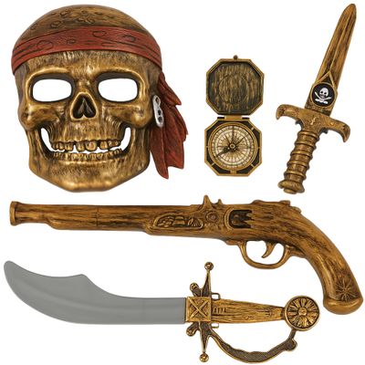 ArtCreativity Pirate Play Set for Kids  5PC Set with Plastic Sword, Pistol, Dagger, Compass & Mask, Costume Accessory, Photo Booth Prop & Pretend Play Toy for Boys & Girls