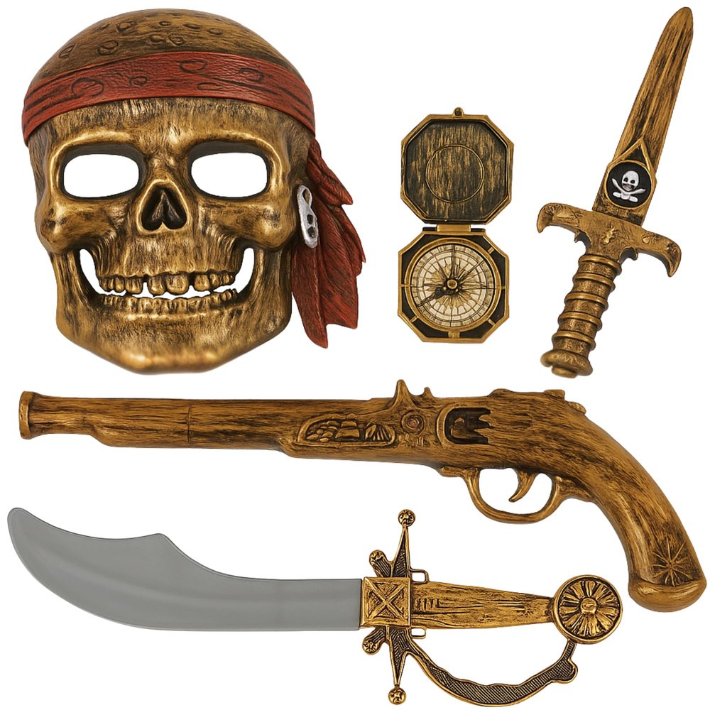 ArtCreativity Pirate Play Set for Kids  5PC Set with Plastic Sword, Pistol, Dagger, Compass & Mask, Costume Accessory, Photo Booth Prop & Pretend Play Toy for Boys & Girls