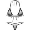 FEESHOW Womens Mesh Sheer Extreme Bikini Sets Micro Brazilian Swimsuit Halter Bra Top with G-String Black One Size view 1