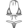 FEESHOW Womens Mesh Sheer Extreme Bikini Sets Micro Brazilian Swimsuit Halter Bra Top with G-String Black One Size view 2
