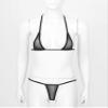 FEESHOW Womens Mesh Sheer Extreme Bikini Sets Micro Brazilian Swimsuit Halter Bra Top with G-String Black One Size view 3