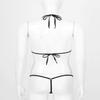 FEESHOW Womens Mesh Sheer Extreme Bikini Sets Micro Brazilian Swimsuit Halter Bra Top with G-String Black One Size view 4