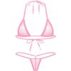 FEESHOW Womens Mesh Sheer Extreme Bikini Sets Micro Brazilian Swimsuit Halter Bra Top with G-String Pink One Size view 1