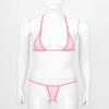 FEESHOW Womens Mesh Sheer Extreme Bikini Sets Micro Brazilian Swimsuit Halter Bra Top with G-String Pink One Size view 3