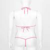 FEESHOW Womens Mesh Sheer Extreme Bikini Sets Micro Brazilian Swimsuit Halter Bra Top with G-String Pink One Size view 4