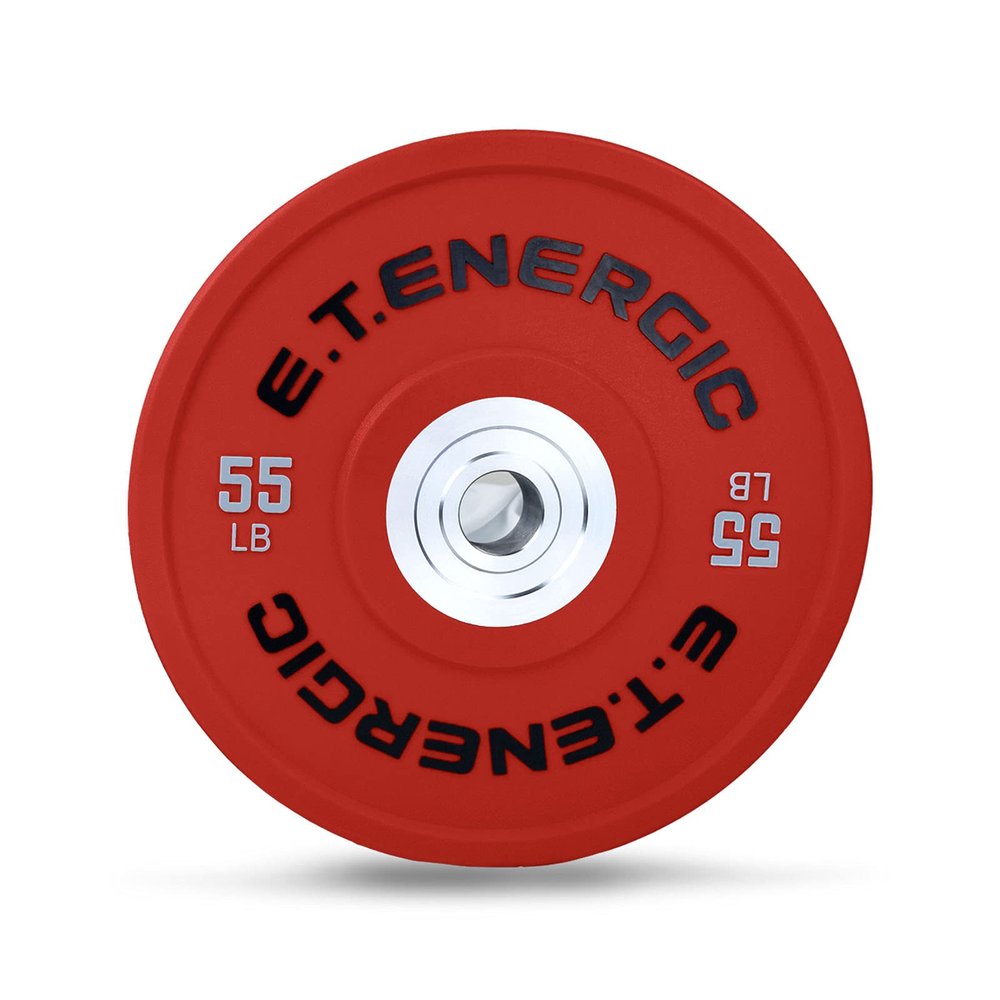 E.T.ENERGIC 55Lb Bumper Plate Odorless with 2" Opening Olympic Weight Plate with Hard Chrome Insert Strength Training