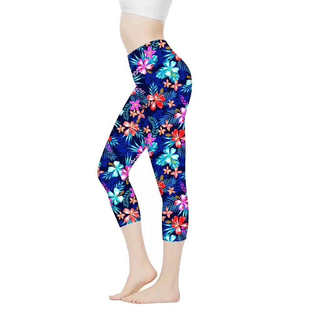 AFPANQZ Tropical Hibiscus Leggings for Womens High Waist Workout Yoga Pants Butt Lifting Leggings Casual Ultra Soft Tight Butt Lift Seamless Pants Buttery Soft Medium Blue Red Pink