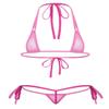 FEESHOW Womens Mesh Sheer Extreme Swimsuit Micro Brazilian Bikini Sets Halter Bra Top with G-String Hot Pink One Size view 2