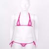 FEESHOW Womens Mesh Sheer Extreme Swimsuit Micro Brazilian Bikini Sets Halter Bra Top with G-String Hot Pink One Size view 3