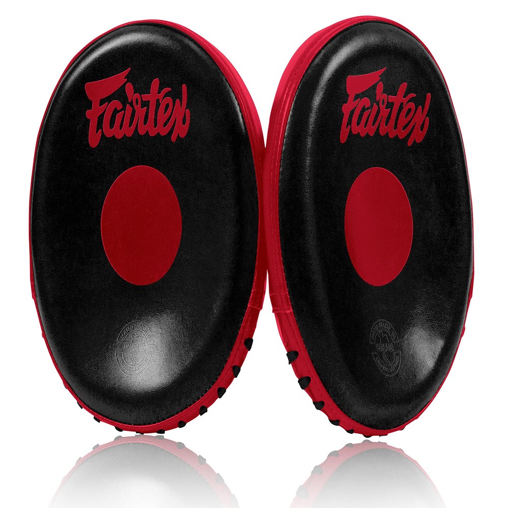 Fairtex FMV15 Muay Thai Boxing Focus Punch Mitts | Premium Syntek Leather Boxing Mitts-Lightweight & Durable Microfiber | Curved Design for Precision, Shock Absorbent & Enhanced Accuracy (Black/Red)