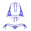 FEESHOW Womens Mesh Sheer Extreme Swimsuit Micro Brazilian Bikini Sets Halter Bra Top with G-String Royal Blue One Size view 1