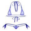 FEESHOW Womens Mesh Sheer Extreme Swimsuit Micro Brazilian Bikini Sets Halter Bra Top with G-String Royal Blue One Size view 2