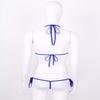 FEESHOW Womens Mesh Sheer Extreme Swimsuit Micro Brazilian Bikini Sets Halter Bra Top with G-String Royal Blue One Size view 3