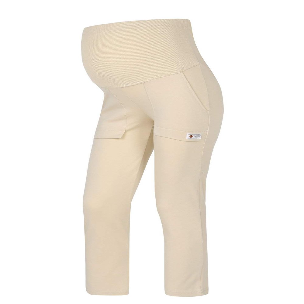 Moily Maternity Pants Wide Leg Solid Color Over Belly Adjustable Leggings Spring Outfit Long Bottoms Apricot XX-Large