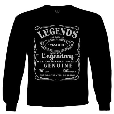 0347. Funny Cool 21st 30th 40th 50th 60th Legends are Born in March Birthday Gift Men's Long Sleeve t Shirt (Black, Small)