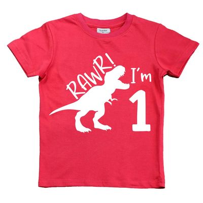 First Birthday Boys Outfit Tractor Construction Shirt Dinosaur Baby boy Wild Shirts rawr Dino one Year Old Gifts (US, Age, 2 Years, Red - Rawr)
