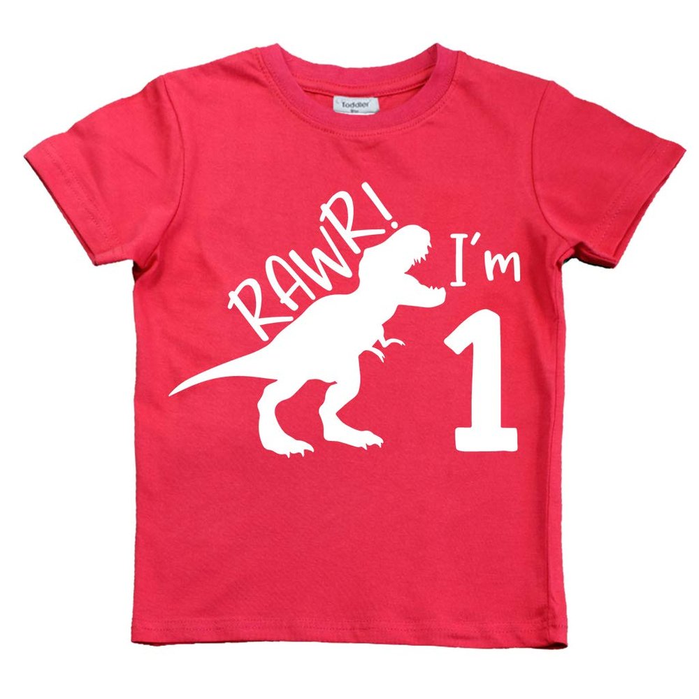 First Birthday Boys Outfit Tractor Construction Shirt Dinosaur Baby boy Wild Shirts rawr Dino one Year Old Gifts (US, Age, 2 Years, Red - Rawr)