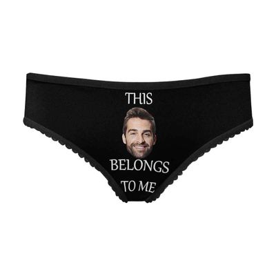 Custom This Belongs to Me Black Funny Face Women's Personalized Brief Panty Printed with Photo for Valentine's Day XS