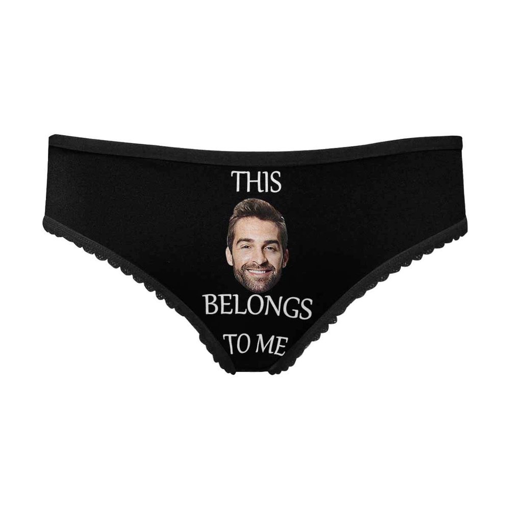 Custom This Belongs to Me Black Funny Face Women's Personalized Brief Panty Printed with Photo for Valentine's Day XS