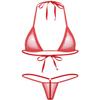 FEESHOW Womens Mesh Sheer Extreme Bikini Sets Micro Brazilian Swimsuit Halter Bra Top with G-String Red One Size view 2