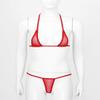 FEESHOW Womens Mesh Sheer Extreme Bikini Sets Micro Brazilian Swimsuit Halter Bra Top with G-String Red One Size view 3