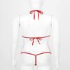 FEESHOW Womens Mesh Sheer Extreme Bikini Sets Micro Brazilian Swimsuit Halter Bra Top with G-String Red One Size view 4