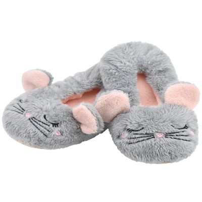 DICUIRD Girl's Animal Slipper Socks, Cartoon Cozy Fleece Indoor kids Slipper, Fluzzy Warm Bedroom Shoes(Gray Mouse,1.5-2.5)