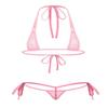 FEESHOW Womens Mesh Sheer Extreme Swimsuit Micro Brazilian Bikini Sets Halter Bra Top with G-String Pink One Size view 2