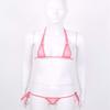 FEESHOW Womens Mesh Sheer Extreme Swimsuit Micro Brazilian Bikini Sets Halter Bra Top with G-String Pink One Size view 3