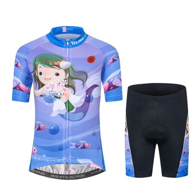 Cycling Jersey Shorts Set Padded Kids Bicycle Top Suit Children Bike MTB Shirt Boy Girl Mountain Road Clothing Short Racing Riding Tights Purple L