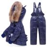 Letuwj Baby Girls Boys Winter Hooded Snowsuit Puffer Down Jacket with Snow Ski Bib Pants 2-Piece Set Dark Blue 100cm view 2
