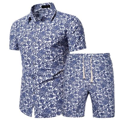 watersouprty Men's 2 Piece Tracksuit Floral Hawaiian Shirt Short Sleeve Shirts and Shorts Sweat Suits Set