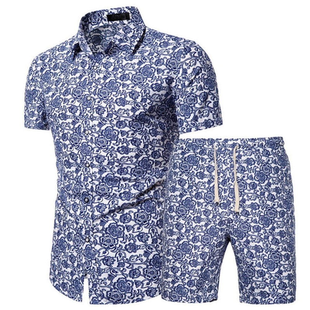 watersouprty Men's 2 Piece Tracksuit Floral Hawaiian Shirt Short Sleeve Shirts and Shorts Sweat Suits Set