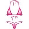 FEESHOW Womens Mesh Sheer Extreme Bikini Sets Micro Brazilian Swimsuit Halter Bra Top with G-String Hot Pink One Size view 1