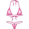 FEESHOW Womens Mesh Sheer Extreme Bikini Sets Micro Brazilian Swimsuit Halter Bra Top with G-String Hot Pink One Size view 2