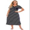 Honeystore Women's Stripes Maxi Dress Short Sleeve Sleepwear Dresses with Split H0133-Navy S view 2