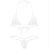 FEESHOW Womens Mesh Sheer Extreme Bikini Sets Micro Brazilian Swimsuit Halter Bra Top with G-String White One Size view 1