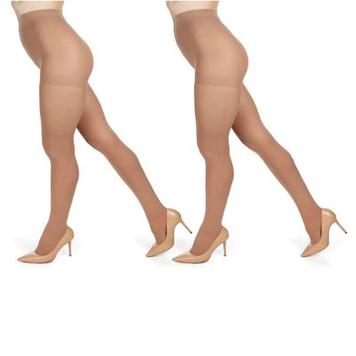 MeMoi 2 Pack Perfectly Opaque Tights, Microfiber Control Top Tights, Comfortable and Lightweight - Sizes Extra Small to Q2, Honey, S-M
