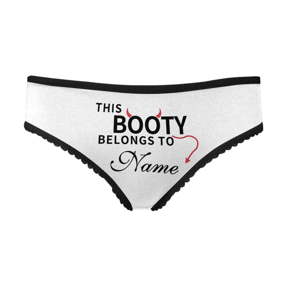 Custom Funny Boyfriend Name This Booty Belongs to Name White Women's Brief Panty Printed with Name for Girlfriend L