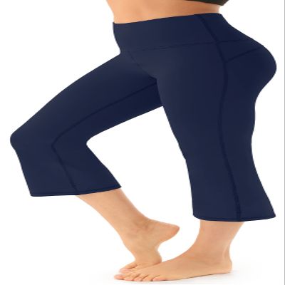 AFITNE Yoga Pants for Women Bootcut Capris with Pockets High Waisted Flare Workout Bootleg Yoga Crop Flared Athletic Gym Pants Navy Blue - XL