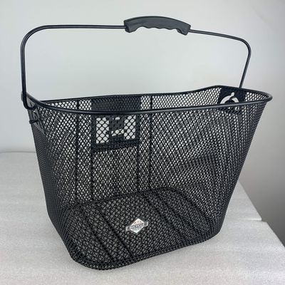 Bicycle Basket Quick Release for Electric Bikes and Non-Electric Bikes, Wide Cross BAR for Display, Wire Mesh, with Swing up Handle with Bracket. Color: Black