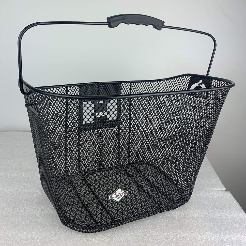 Bicycle Basket Quick Release for Electric Bikes and Non-Electric Bikes, Wide Cross BAR for Display, Wire Mesh, with Swing up Handle with Bracket. Color: Black