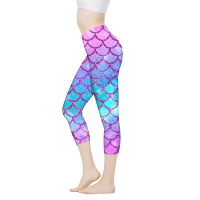 AFPANQZ Mermaids Scales Leggings for Women Over Ankle Leggings Athletic Tummy Control Cycling Pants Lightweight Casual Tight Legging Gym Yoga Fitness Workout 3XL Bling Pink Teal Blue