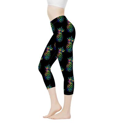 AFPANQZ Trendy Pineapples Womens Leggings Butt Lift Activewear High Waisted Yoga Compression Slimming Pants Stretch Capri Athletic Tummy Control Casual Leggings Large Black Green