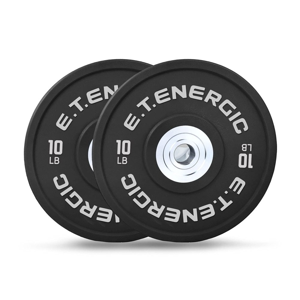 E.T.ENERGIC 10LB Bumper Plates Odorless with 2" Opening Olympic Weight Plates Bumper Weights Set with Hard Chrome Insert Strength Training (2 Pack)