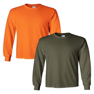 VISHTEA 2-Pack Ultra Cotton Long Sleeve Unisex Bundle Bulk Assorted Colors T-Shirt, Style G2400, Valued 2-Pack SML SafetyOrange/Military