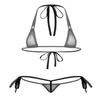 FEESHOW Womens Mesh Sheer Extreme Swimsuit Micro Brazilian Bikini Sets Halter Bra Top with G-String Black One Size view 2