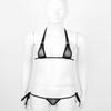 FEESHOW Womens Mesh Sheer Extreme Swimsuit Micro Brazilian Bikini Sets Halter Bra Top with G-String Black One Size view 3