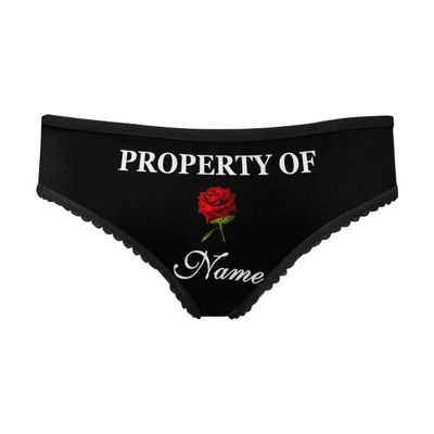 Custom Text Underwear Property of Name Rose Black Women's High-Cut Brief Panty Underwear with Name for Girl Friend Wife XL